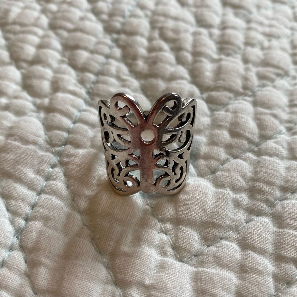 SIZE 10 silver butterfly ring